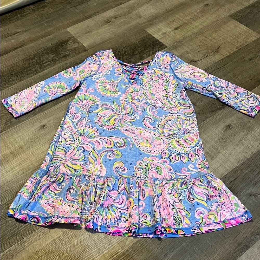 🛍️BOGO FREE Lilly Pulitzer Girl’s Jena Dress Mermaid Grotto size XL 12-14 - Picture 3 of 5